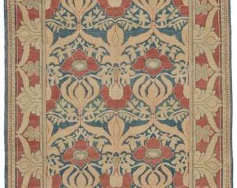 5x8 Blue and Red Turkish Oushak Rug