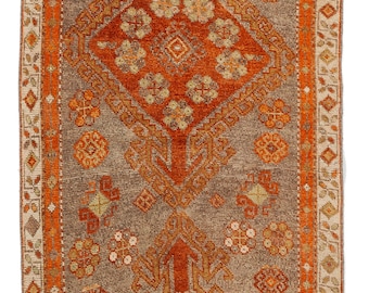 3x9 Orange and Gray Turkish Tribal Runner