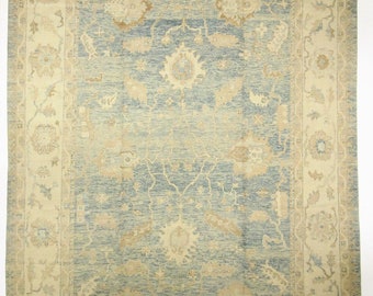 11x18 Blue and Ivory Turkish Oushak Rug