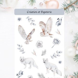 Autocollant harfang des neiges,feuille autocollants pour agenda happy planner,bullet journal,creationetpapeterie,animaux