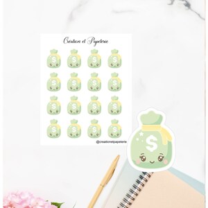 Autocollants sac d'argent,papeterie,suivie,kawaii,planning,bureau,paie,agenda,fonctionnel,bullet journal