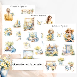 Autocollants Collection Floraison Printanière,Journaling Papeterie Agenda