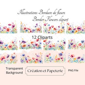 Bordure de fleurs illustrations png,utilisation commerciale,illustrations aquarelle floral,lot numérique