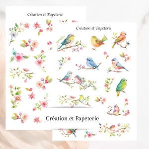 Kit d'autocollants Oiseaux et Sakura,Lot d'autocollants pour planification,Journaling