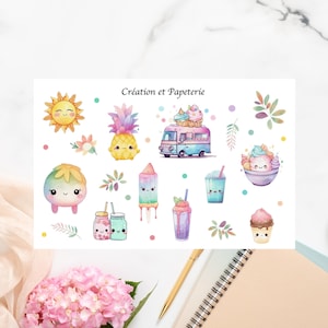 Kawaii Stickers Summer/Feuille autocollantes Vive L'été/Collants Agenda Bujo,Journaling,Hobonichi/Planner Stickers/Summer Stickers