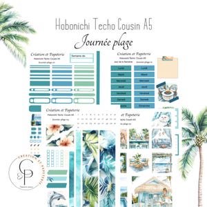 Journée Plage Autocollants Hobonichi Techo Cousin A5 Français,Papeterie planification estivale