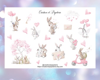 Love bunnies stickers, stationery, diary, Valentine's Day, planner, bullet journal, planning