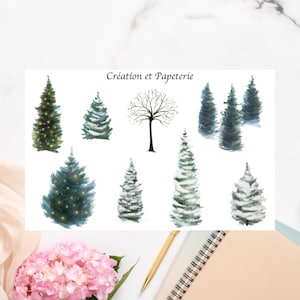 Autocollant Sapins,Collant Agenda Papeterie,Bullet Journal,Journaling,Collant Hiver,creationetpapeterie,scrapbooking,Aquarelle Collant