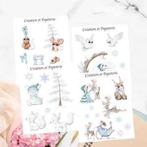 Autocollants Animaux D'hiver,Collant Aquarelle,Stickers Planner watercolor,Collant pour Agenda Journaling,scrapbooking,Collant Hiver