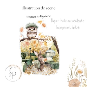 Scène Illustration Animaux d'automne,Feuille autocollante transparente lustré,Papeterie Bullet Journal,Hobonichi