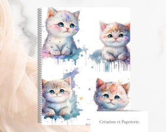 Notebook Kittens,Notebook kitten,watercolors notebook,Spiral notebook lined sheets,Notebook