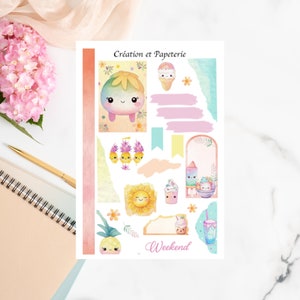 Stickers Journaling Kawaii Summer/Feuille Autocollants Kawaii été/Collants Agenda Bullet Journal/Stickers Planner Hobonichi/Watercolors