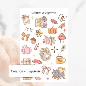 Chat Lecture D'automne Feuille Autocollants,Papeterie Agenda Planification Quotidienne