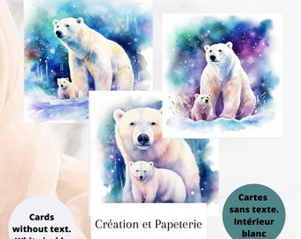 Carte de voeux Ours Polaire sans texte,Carte de souhaits,Carte pour le temps des fêtes,Papeterie