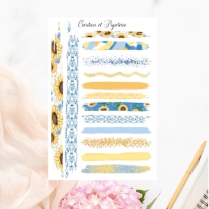 Autocollants washi tape tournesol,collant,trait de peinture,papeterie,bullet journal,planificateur,stickers