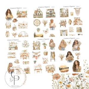 Été Boho,Illustrations d'été pour la Planification Agenda,Papeterie Planification,Couleurs Terre