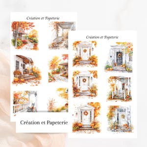 Kit D'Autocollants Devantures de maisons,Autumn Porch and Yard stickers,Papeterie planification hebdomadaire Automne