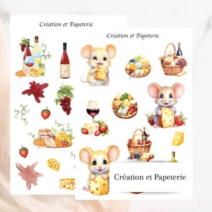 Autocollants Vin et fromages Journaling Agenda,Souris vin et fromages planification,Papeterie