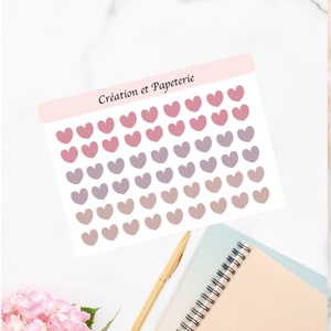 Feuille autocollants mini coeur rose et mauve