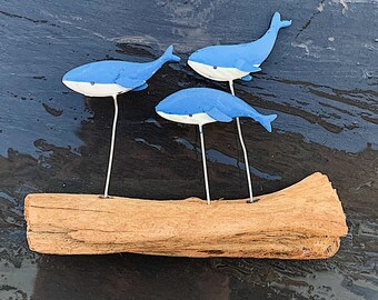 reclaimed wood Hanging Wooden Whale small Seaside wall art by Shoeless Joe