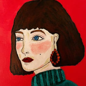 Framed 80s Fashion Portrait: 8x10 Abstract Acrylic Painting by Nadia Nabhan