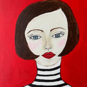 1960s Inspired Woman Portrait: Original Acrylic Painting on Canvas