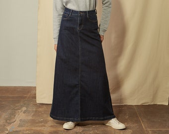 Womens Long Denim Skirt - Indigo