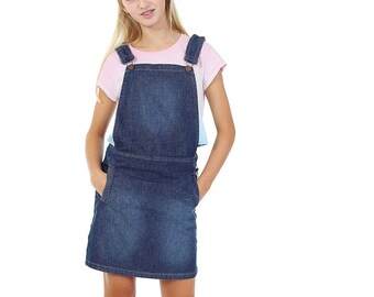 Georgia Short Denim Pinafore Dress Stonewash