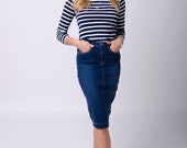 Mia Raw Hem Denim Skirt - Indigo