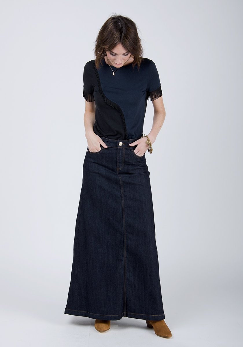 Womens Long Denim Skirt Indigo | Etsy