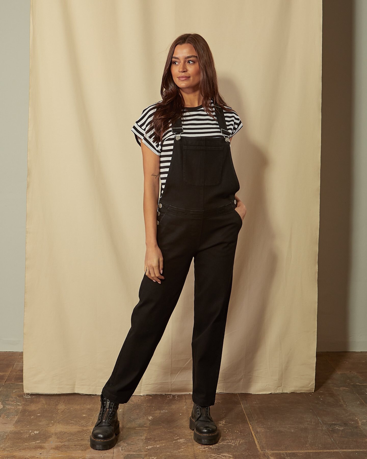 Black Denim Dungarees Regular Fit 