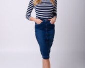 Raw Hem Denim Pencil Skirt - Indigo - UK 20 22