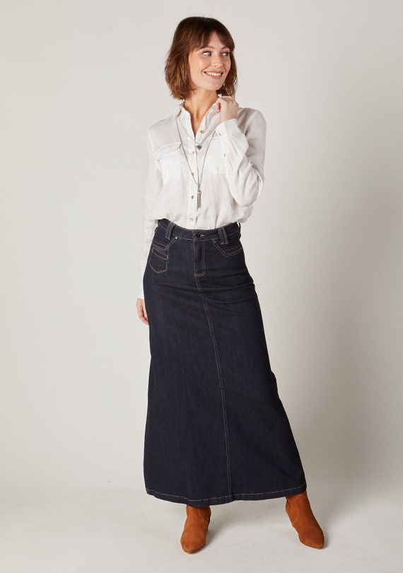 NATALIE Long Indigo Denim Skirt - Etsy UK