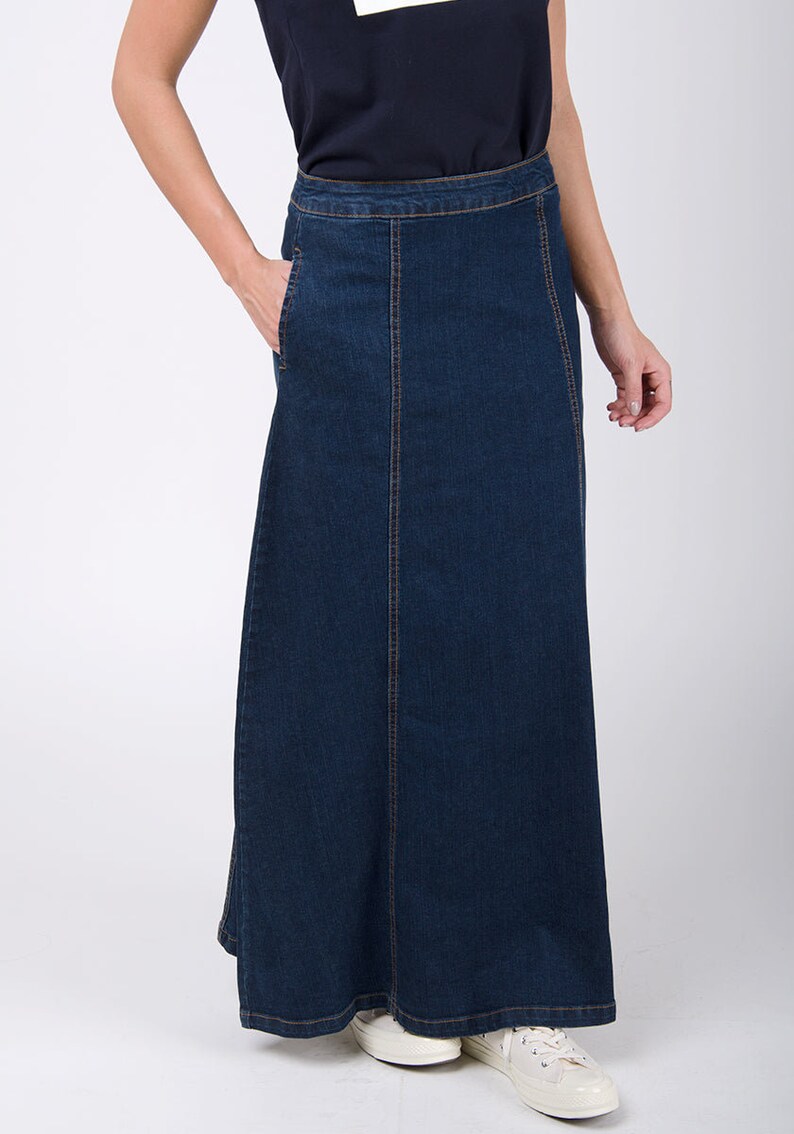 MATILDA Denim Maxi Skirt Dark Wash - Etsy