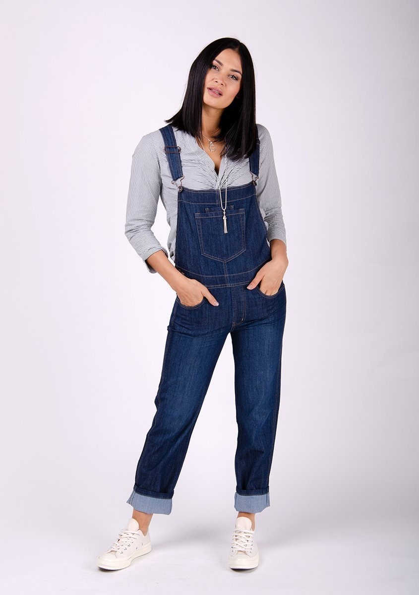Image of Dottie Ladies Regular Fit Dungarees - Darkwash
