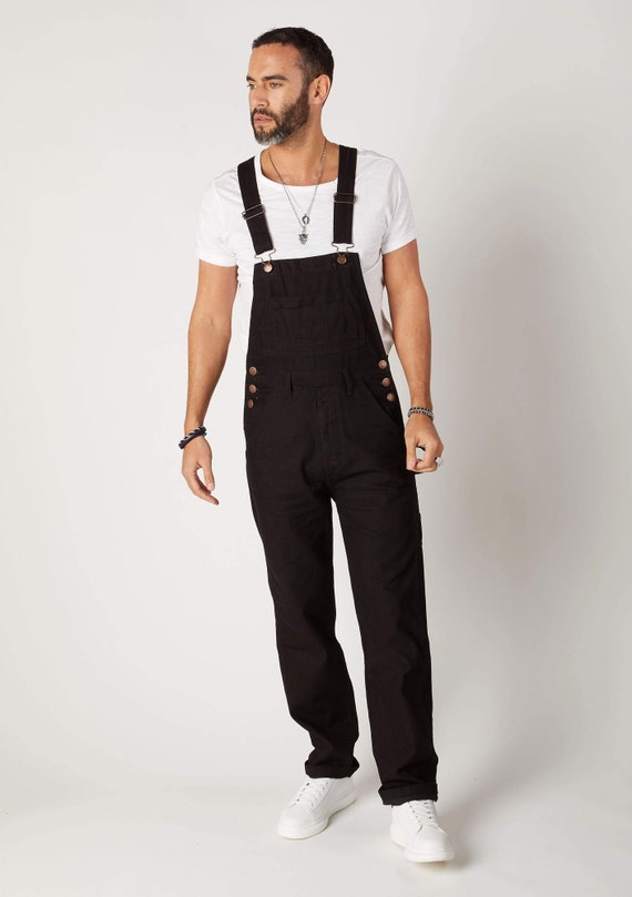 MADDOX Mens Relaxed Fit Denim Dungarees Black 