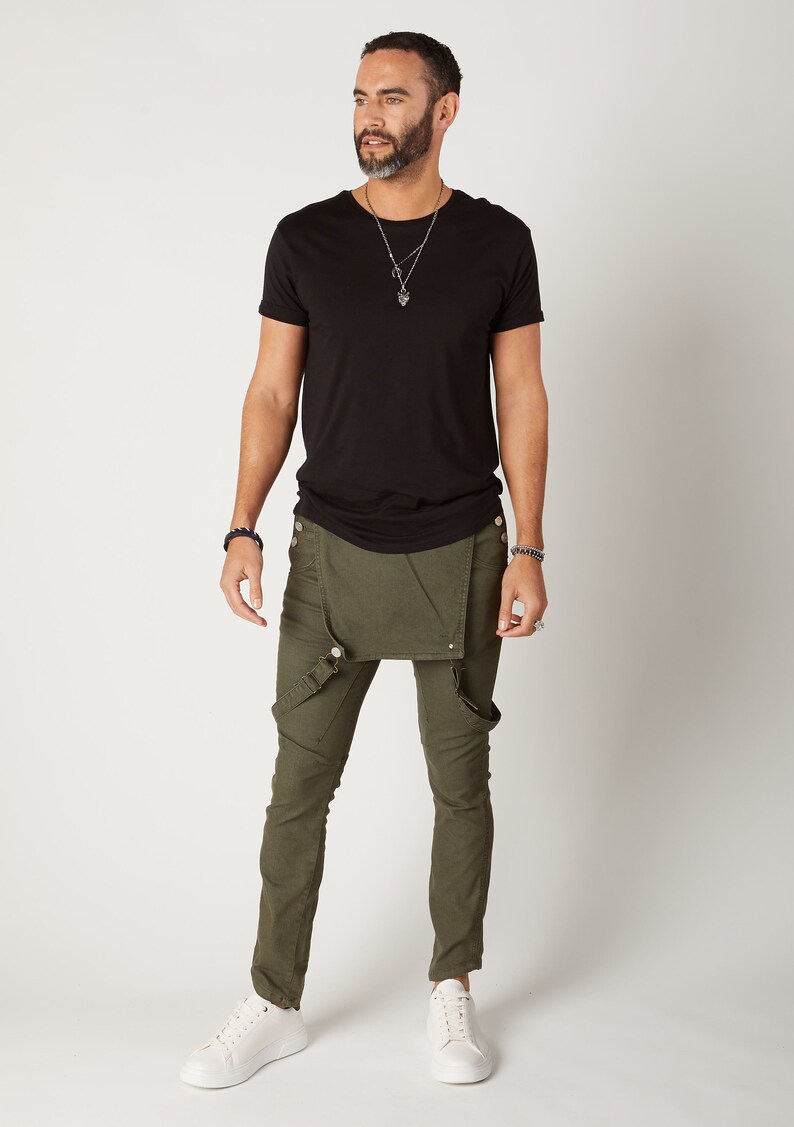 BURTON Mens Skinny Fit Dungarees Green image 3