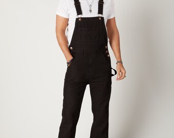 MADDOX Mens Relaxed Fit Denim Dungarees - Black