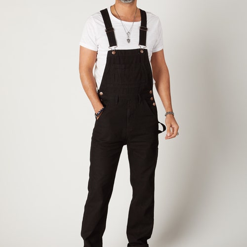MADDOX Mens Relaxed Fit Denim Dungarees - Black