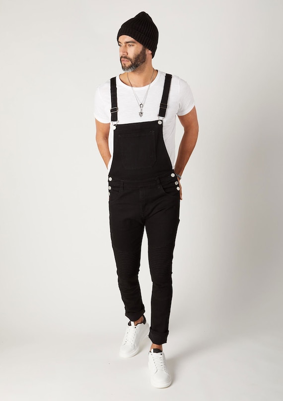 TRAFFORD Mens Super Skinny Biker Dungarees Black -  Canada