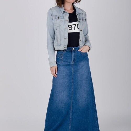 Long Denim Skirt Etsy