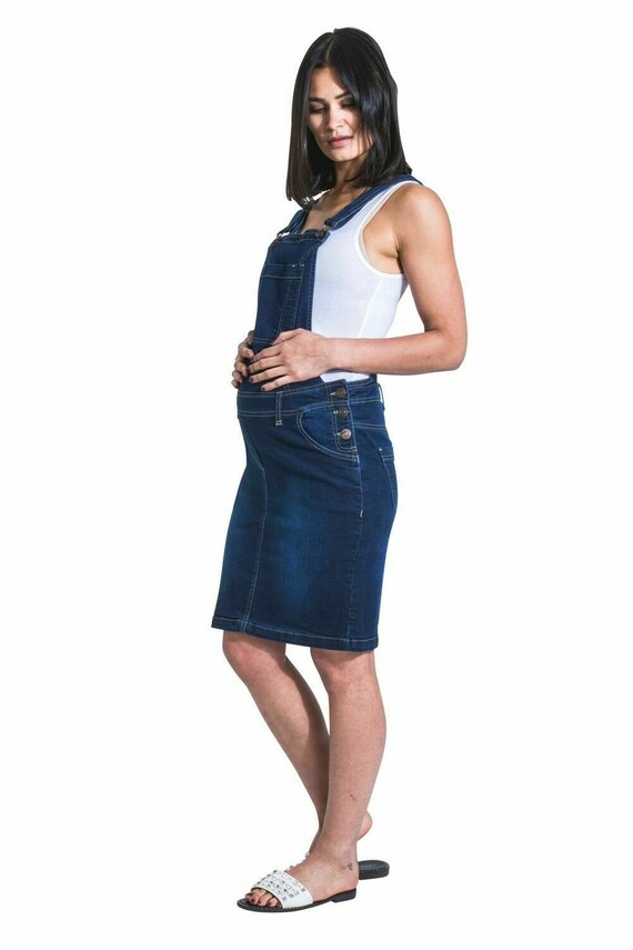 Short Maternity Pinafore Darkwash Denim 