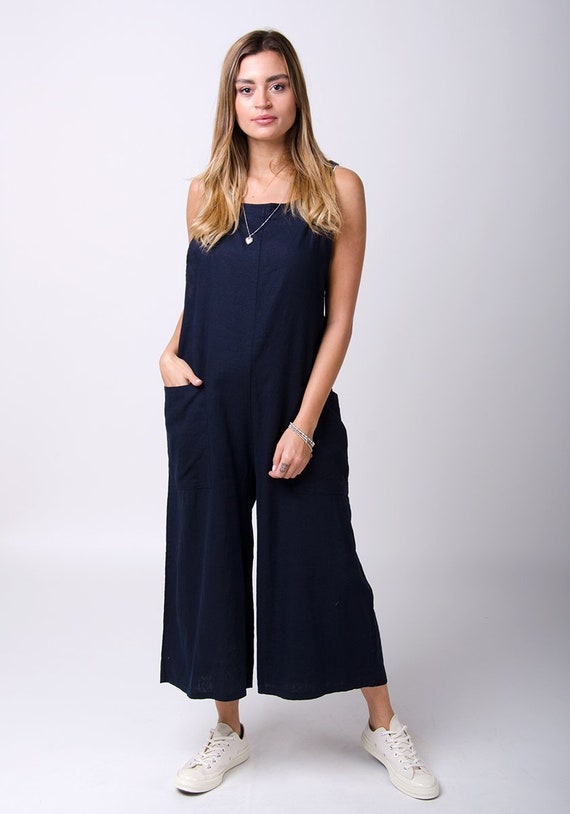 Loose Fit Linen Dungarees Navy | Etsy 