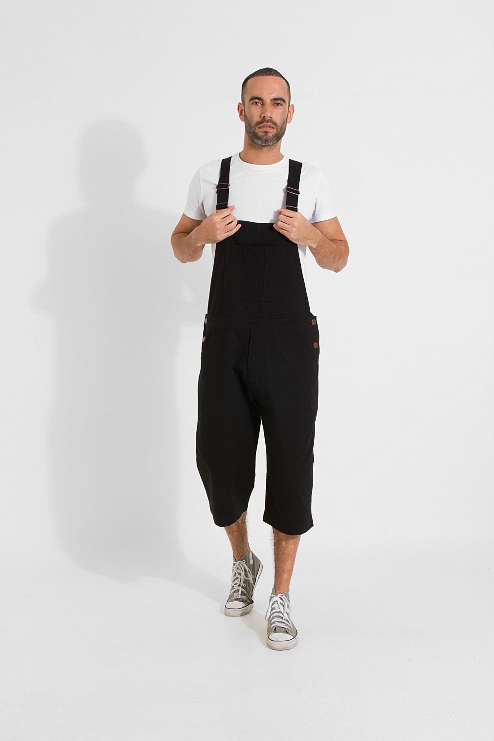 Image of Christopher Relaxed Fit Dungaree Shorts - Black
