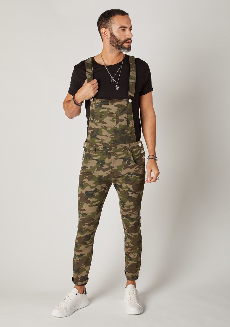 Mens Skinny Fit Dungarees  Camouflage image 1
