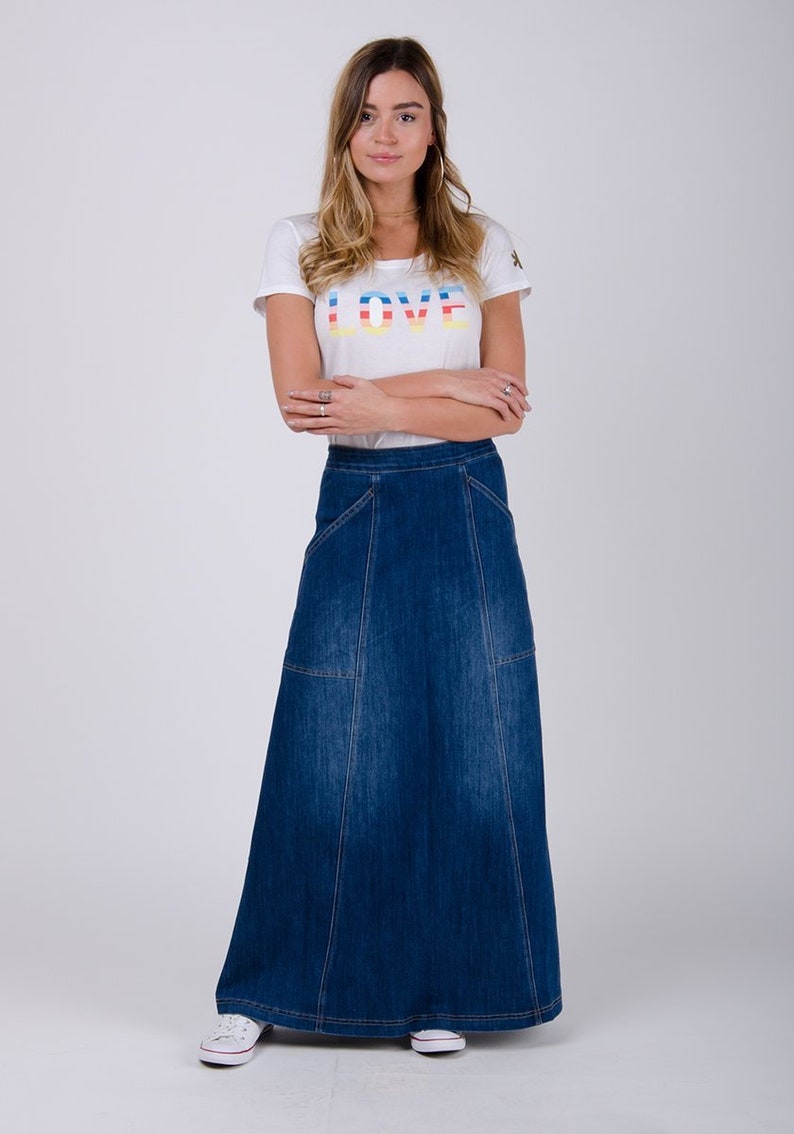 Heather Maxi Denim Skirt Stonewash | Etsy