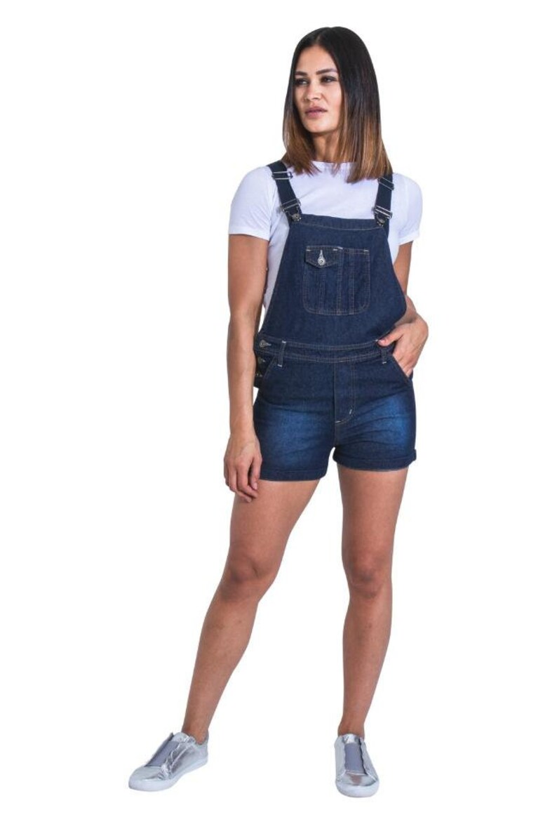 IMOGEN Womens Dungaree Shorts Darkwash Etsy