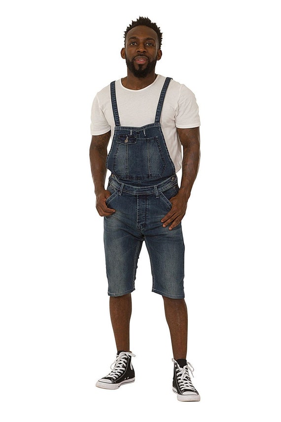 Mens Denim Dungaree Shorts Detachable 