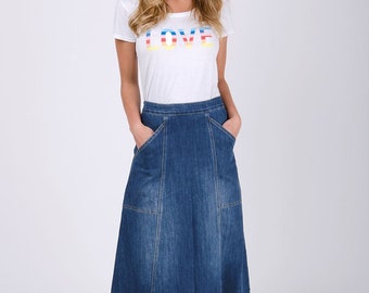 HEATHER Maxi Denim Skirt - Stonewash