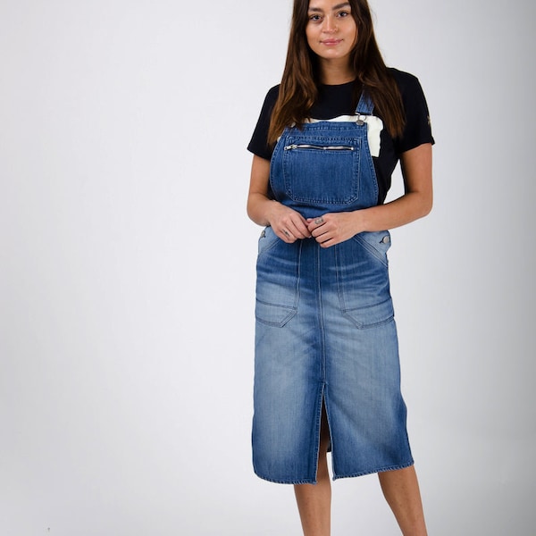The #2002 womens pinafore overall - Washed Denim